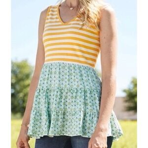 Matilda Jane Shirt Womens Size S Yellow Striped Aqua Wonderment Sunshine Tunic‎